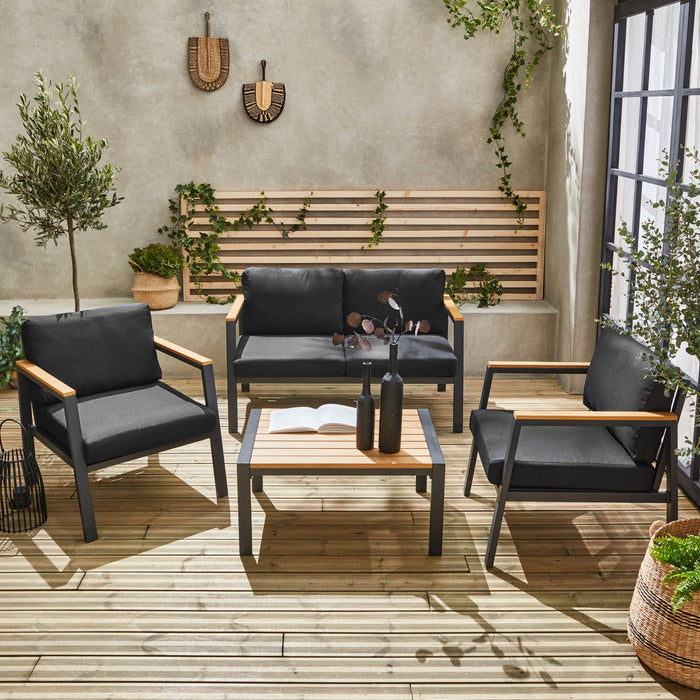 sweeek - Loungeset, 4-zits, 1 bank, 2 fauteuils, 1 salontafel
