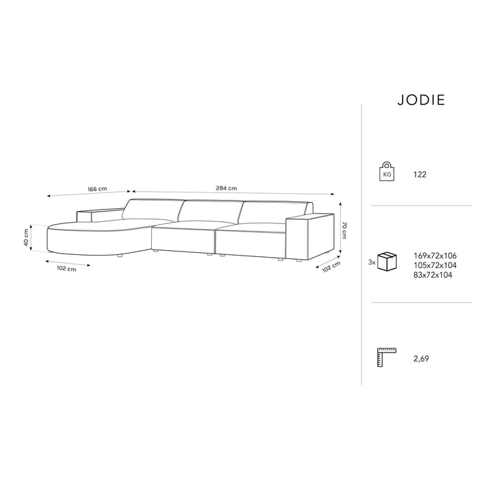 Micadoni Jodie Hoekbank Links Afgerond 4-zits - Chenille - Crème