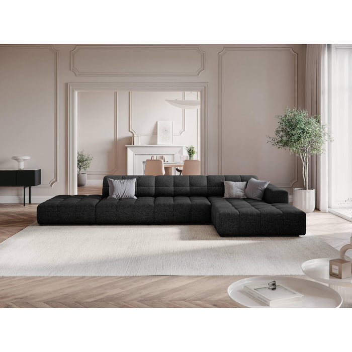 Cosmopolitan Design Chicago Hoekbank met Chaise Longue Rechts - Links Open - Chenille - Zwart