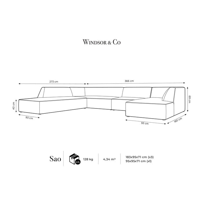 Windsor & Co Sao U-bank - Hoek Links - Ribstof - Donkergrijs