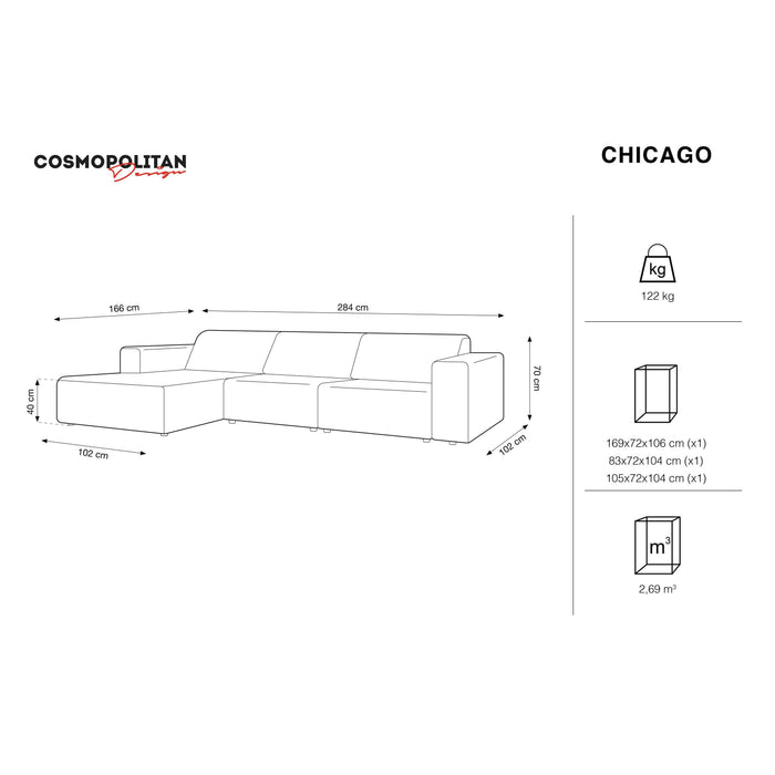 Cosmopolitan Design Chicago Hoekbank met Chaise Longue Links - Velvet - Donkergrijs