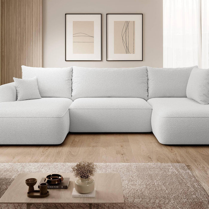 NADUVI Collection Philipa U-bank Rechts met Slaapfunctie - Bouclé - Lichtgrijs