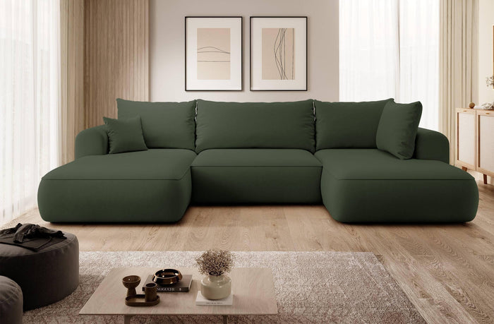 NADUVI Collection Philipa U-bank Rechts met Slaapfunctie - Velvet - Donkergroen