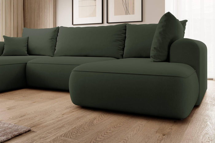 NADUVI Collection Philipa U-bank Rechts met Slaapfunctie - Velvet - Donkergroen