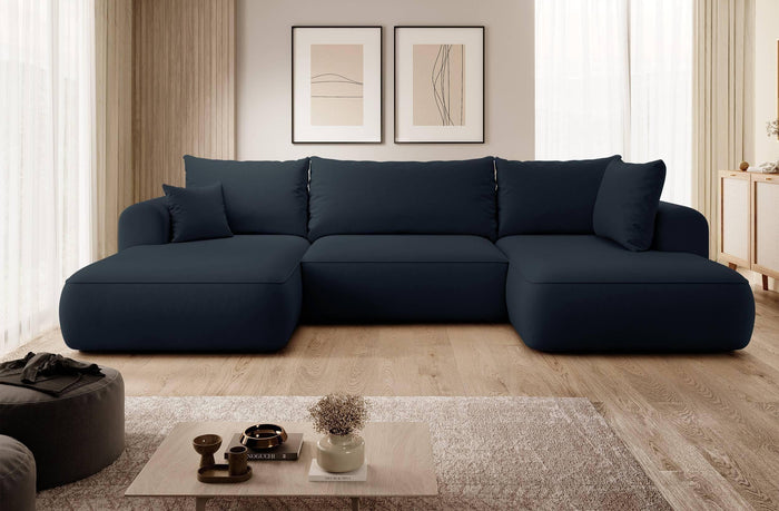 NADUVI Collection Philipa U-bank Rechts met Slaapfunctie - Velvet - Donkerblauw