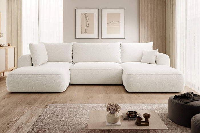 NADUVI Collection Philipa U-bank Links met Slaapfunctie - Bouclé - Crème