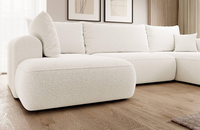 NADUVI Collection Philipa U-bank Links met Slaapfunctie - Bouclé - Crème
