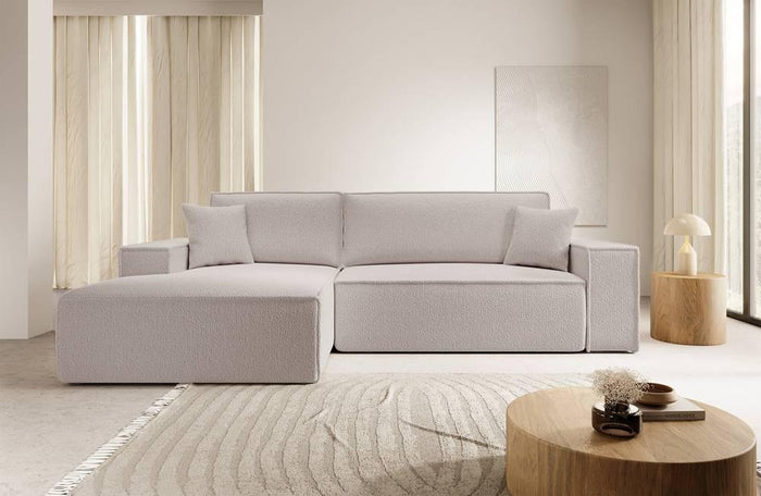 NADUVI Collection Galine Hoekbank met Chaise Longue Links met Slaapfunctie - Bouclé - Crème