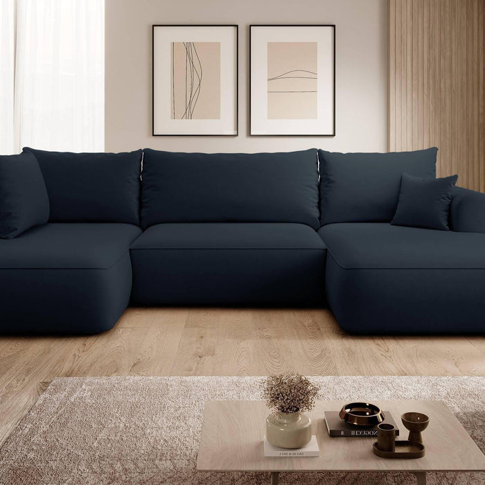 NADUVI Collection Philipa U-bank Links met Slaapfunctie - Velvet - Donkerblauw