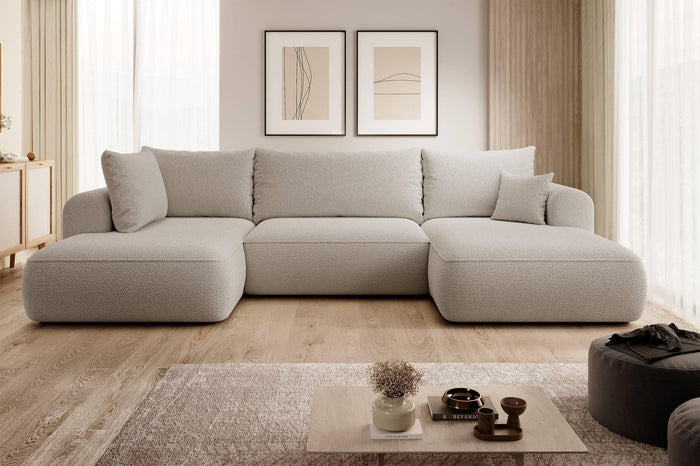 NADUVI Collection Philipa U-bank Links met Slaapfunctie - Bouclé - Taupe