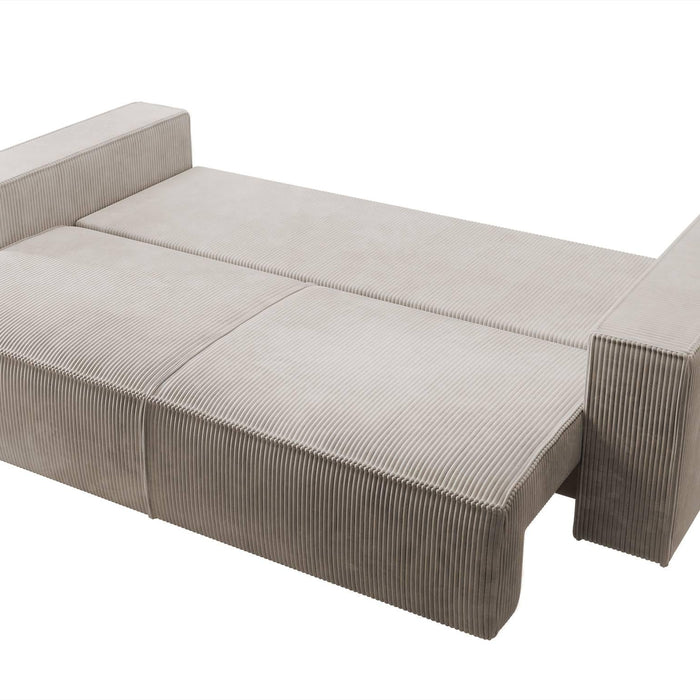 NADUVI Collection Galine 3-zitsbank met Slaapfunctie - Ribstof - Beige