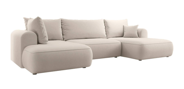NADUVI Collection Philipa U-bank Links met Slaapfunctie - Velvet - Crème