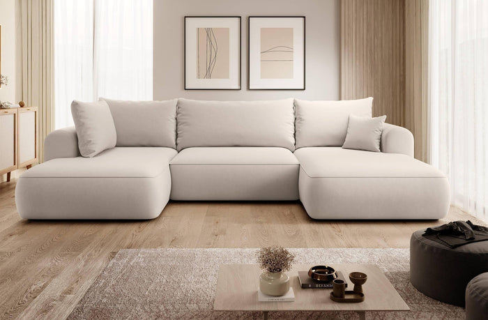 NADUVI Collection Philipa U-bank Links met Slaapfunctie - Velvet - Crème