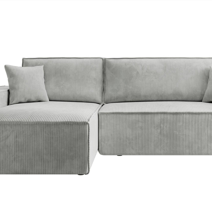 NADUVI Collection Galine Hoekbank met Chaise Longue Links met Slaapfunctie - Ribstof - Lichtgrijs