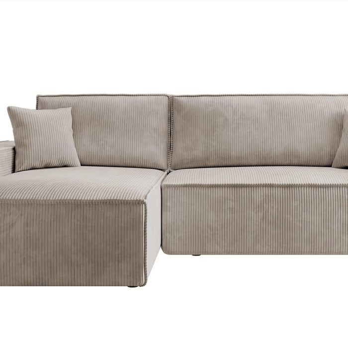 NADUVI Collection Galine Hoekbank met Chaise Longue Links met Slaapfunctie - Ribstof - Beige