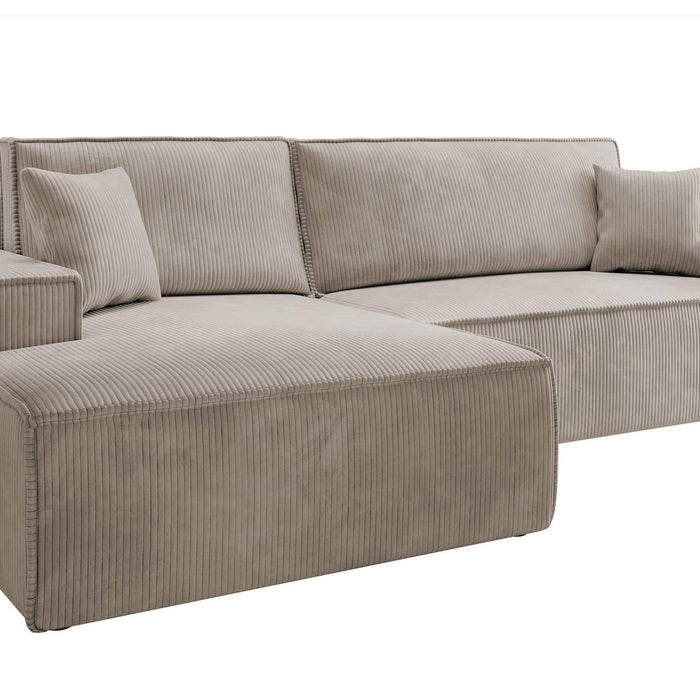 NADUVI Collection Galine Hoekbank met Chaise Longue Links met Slaapfunctie - Ribstof - Beige