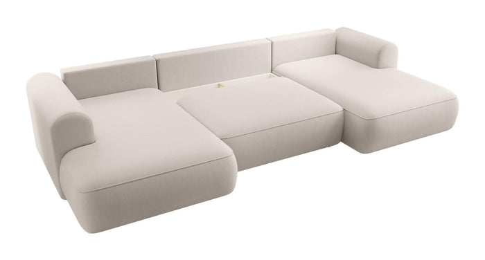 NADUVI Collection Philipa U-bank Links met Slaapfunctie - Velvet - Gebroken wit