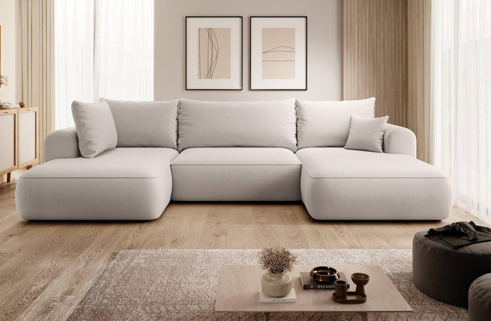 NADUVI Collection Philipa U-bank Links met Slaapfunctie - Velvet - Gebroken wit