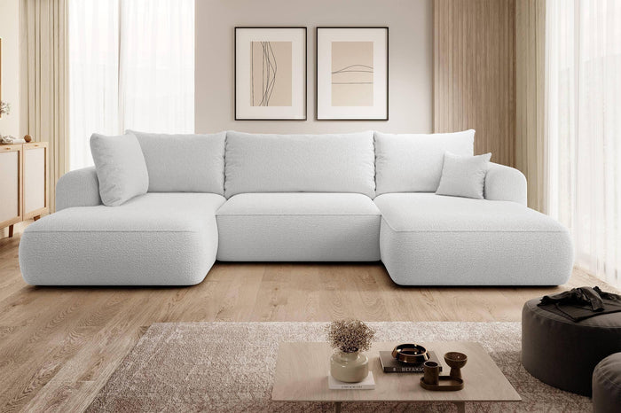 NADUVI Collection Philipa U-bank Links met Slaapfunctie - Bouclé - Lichtgrijs
