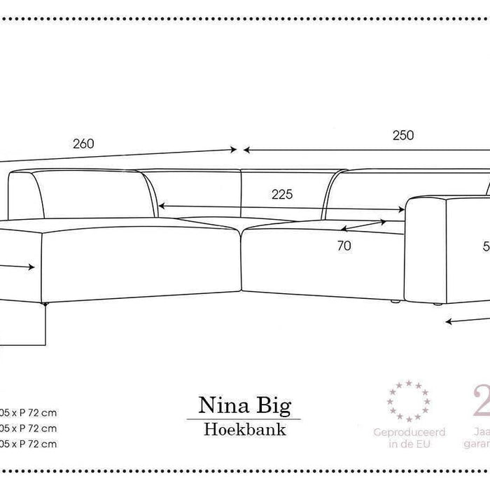 NADUVI Collection Nina Big Hoekbank Links - Ribstof - Lichtblauw