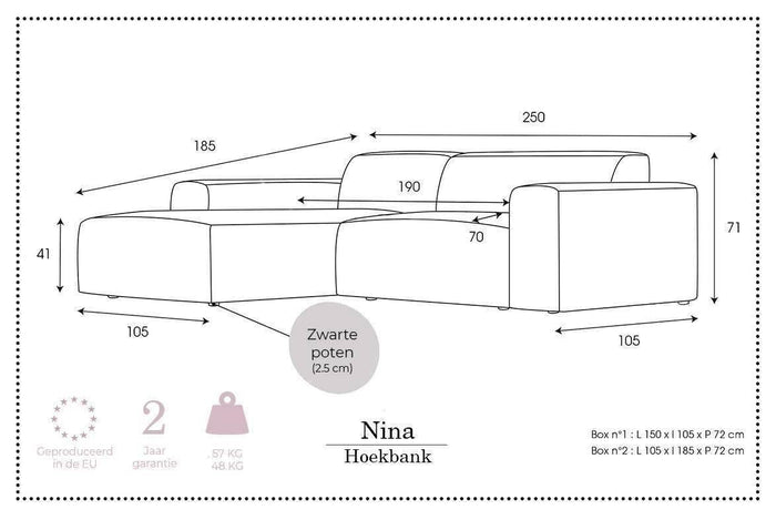 NADUVI Collection Nina Hoekbank Links - Ribstof - Lila