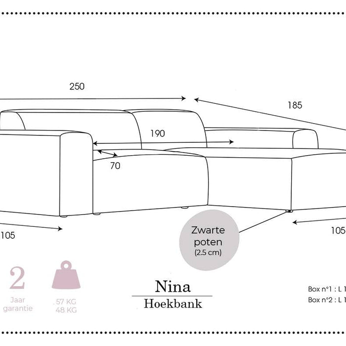 NADUVI Collection Nina Hoekbank Rechts - Bouclé - Beige