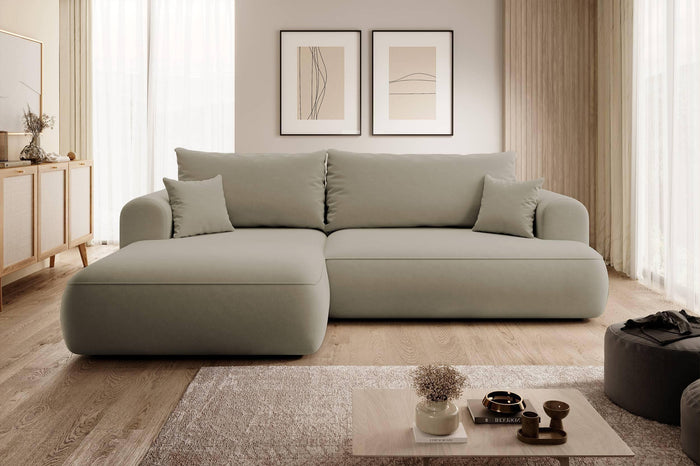 NADUVI Collection Philipa Hoekbank Links met Slaapfunctie - Velvet - Beige