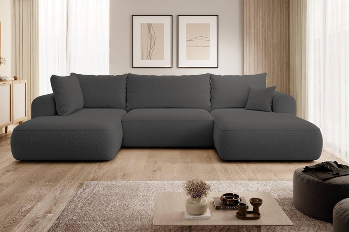 NADUVI Collection Philipa U-bank Links met Slaapfunctie - Bouclé - Antraciet