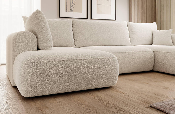 NADUVI Collection Philipa U-bank Links met Slaapfunctie - Bouclé - Beige