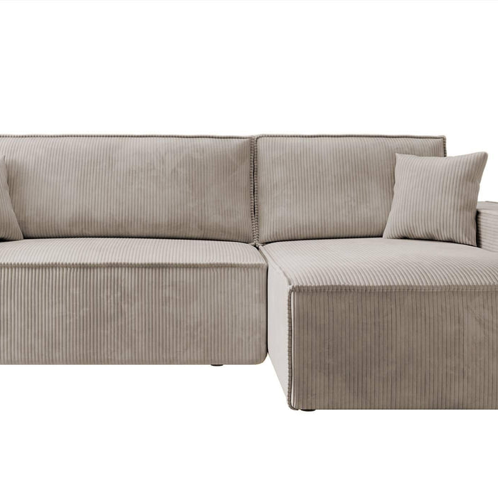 NADUVI Collection Galine Hoekbank met Chaise Longue Rechts met Slaapfunctie - Ribstof - Beige