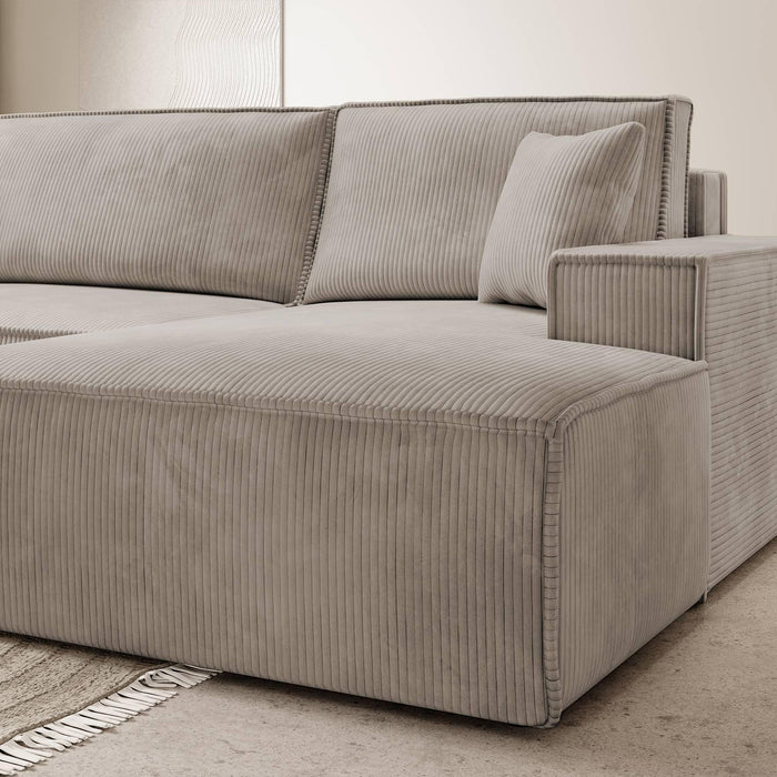 NADUVI Collection Galine Hoekbank met Chaise Longue Rechts met Slaapfunctie - Ribstof - Beige