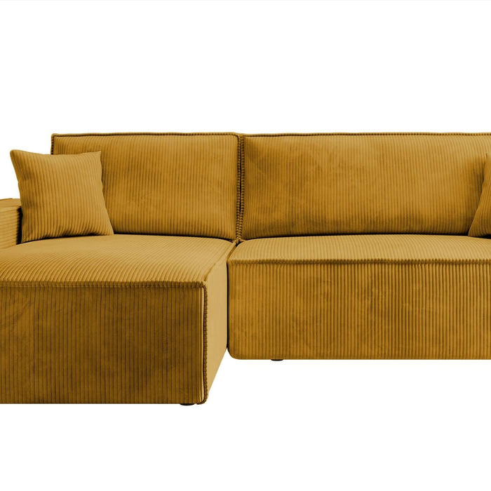 NADUVI Collection Galine Hoekbank met Chaise Longue Links met Slaapfunctie - Ribstof - Mosterdgeel