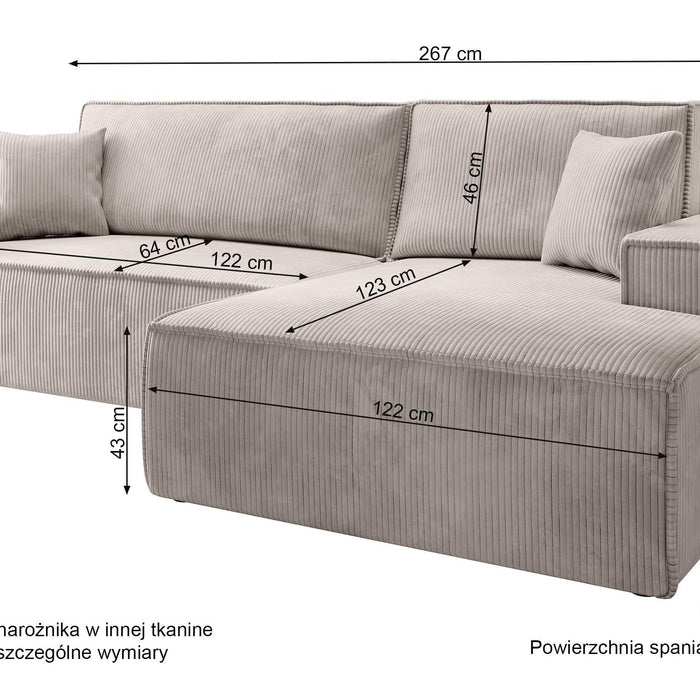 NADUVI Collection Galine Hoekbank met Chaise Longue Links met Slaapfunctie - Ribstof - Mosterdgeel