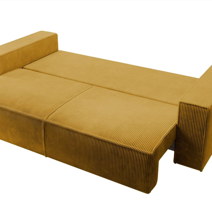 NADUVI Collection Galine 3-zitsbank met Slaapfunctie - Ribstof - Mosterdgeel