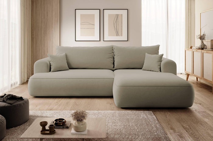 NADUVI Collection Philipa Hoekbank Rechts met Slaapfunctie - Velvet - Beige