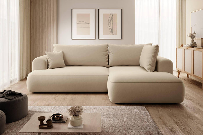 NADUVI Collection Philipa Hoekbank Big Rechts met Slaapfunctie - Velvet - Beige
