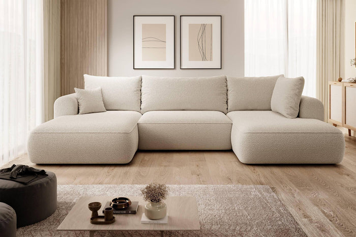 NADUVI Collection Philipa U-bank Rechts met Slaapfunctie - Bouclé - Beige