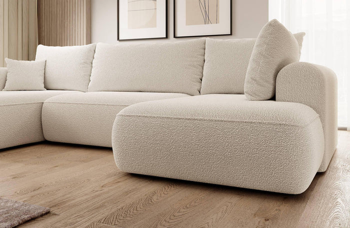 NADUVI Collection Philipa U-bank Rechts met Slaapfunctie - Bouclé - Beige