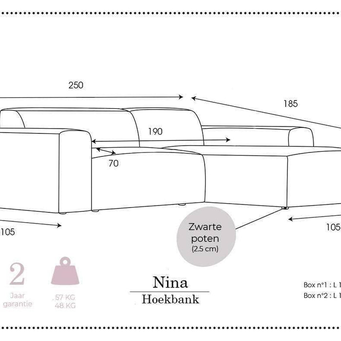 NADUVI Collection Nina Hoekbank Rechts - Velvet - Lichtgrijs