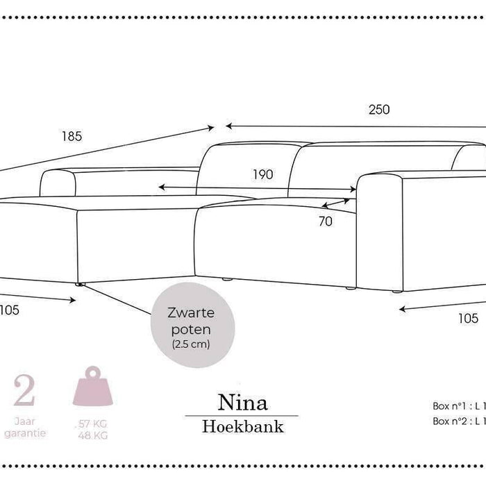 NADUVI Collection Nina Hoekbank Links - Velvet - Lila