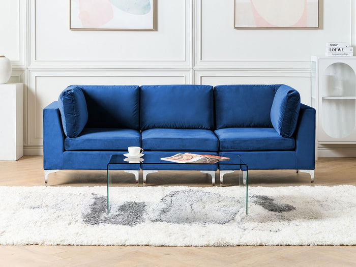 Beliani - EVJA - Hoekbank - Marineblauw - Fluweel