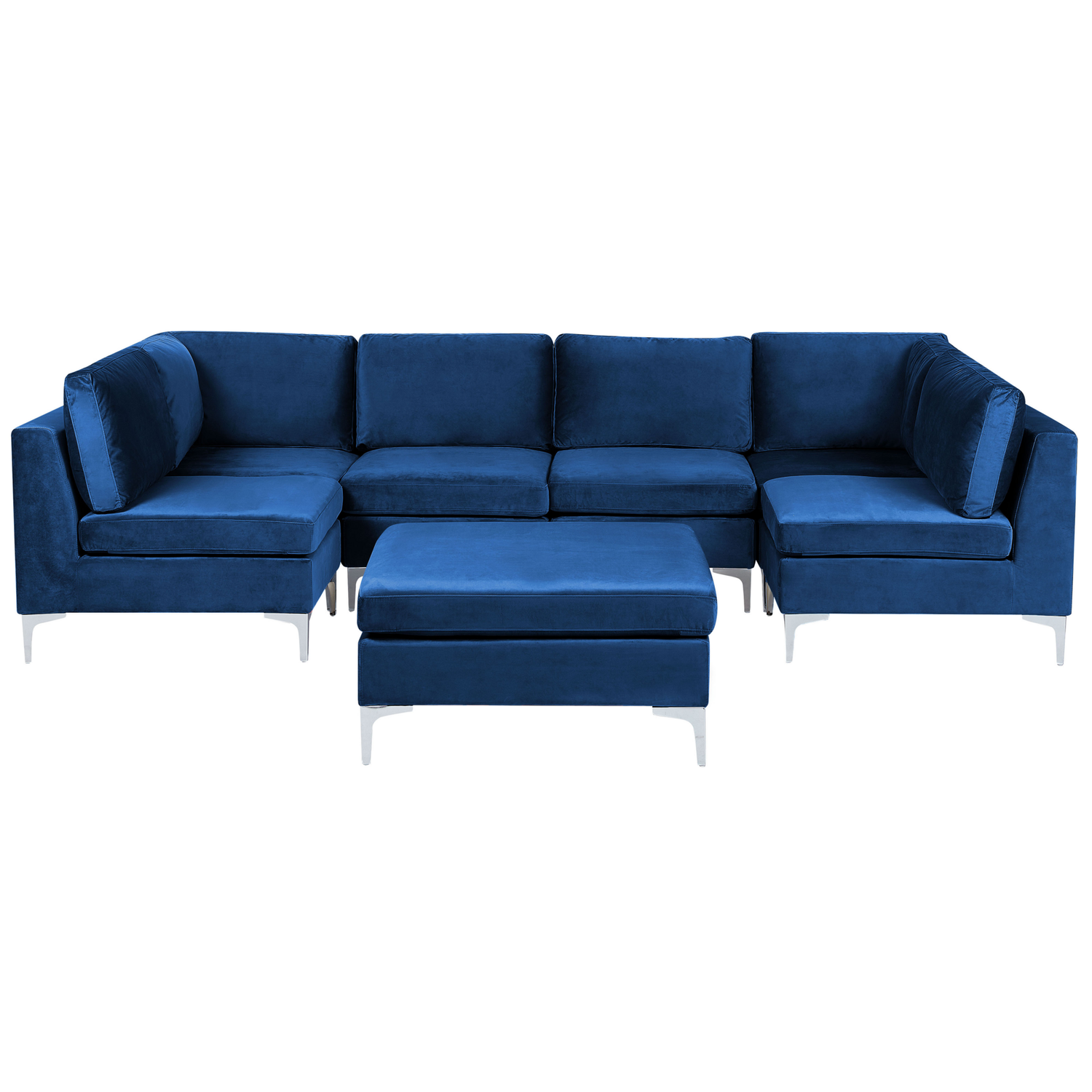 Beliani - EVJA - Hoekbank met ottomaan 6-zits - Marineblauw - Fluweel