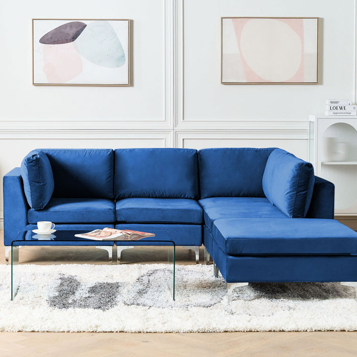 Beliani-EVJA-Hoekbank met ottomaan 4-zits-Marineblauw-Links-Fluweel