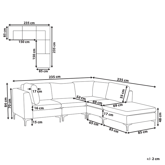 Beliani-EVJA-Hoekbank met ottomaan 4-zits-Marineblauw-Links-Fluweel