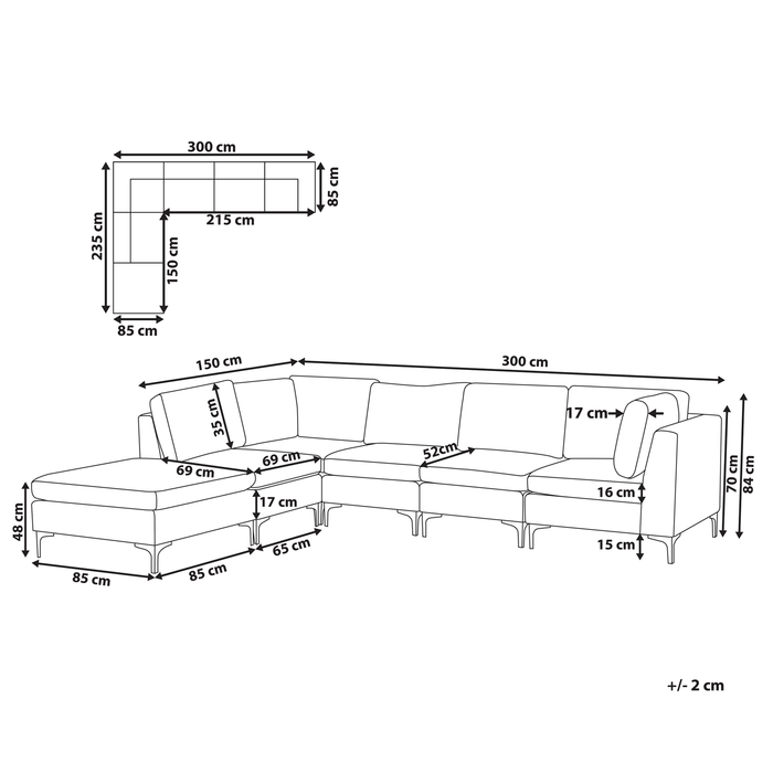 Beliani-EVJA-Hoekbank met ottomaan 5-zits-Marineblauw-Rechts-Fluweel