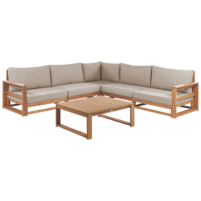 Beliani-TIMOR II-Loungeset 5-zits-Lichthout-Gecertificeerd Acaciahout