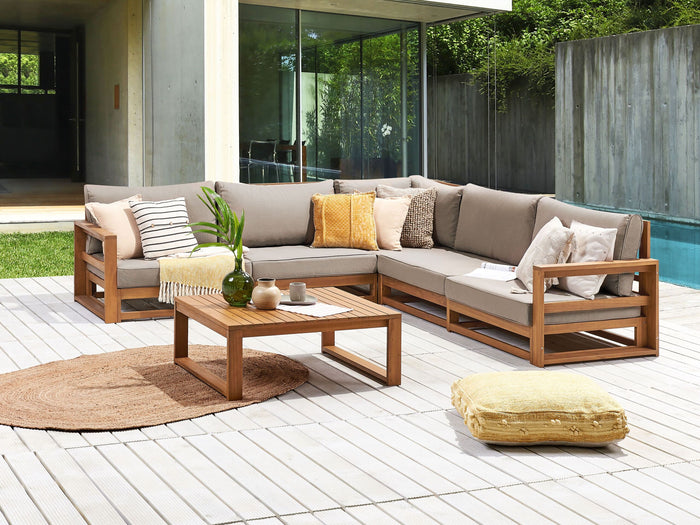 Beliani-TIMOR II-Loungeset 5-zits-Lichthout-Gecertificeerd Acaciahout