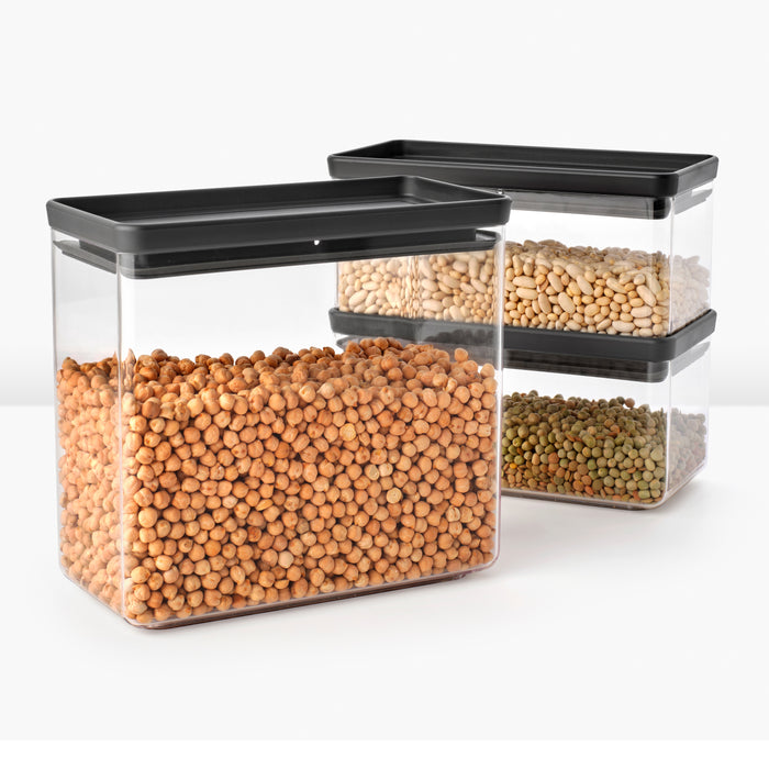 Brabantia Tasty+ Stapelbare Voorraadbus Set van 3 - 1,5 + 1,5 + 3,5 L - Dark Grey