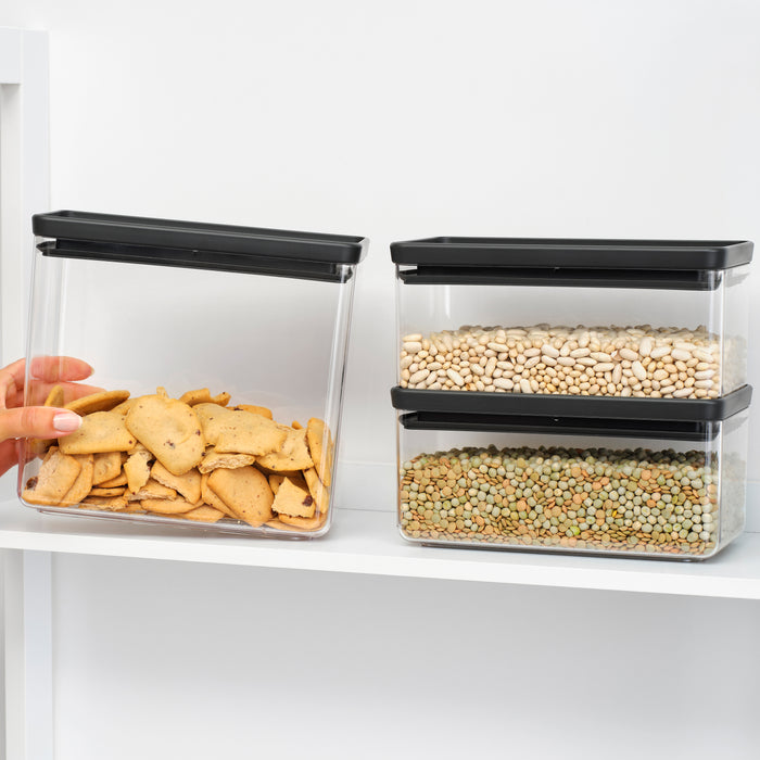Brabantia Tasty+ Stapelbare Voorraadbus Set van 3 - 1,5 + 1,5 + 3,5 L - Dark Grey