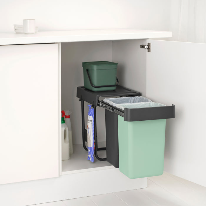 Brabantia Sort & Go Inbouw Prullenbak 2 x 15 L - Jade Green / Dark Grey